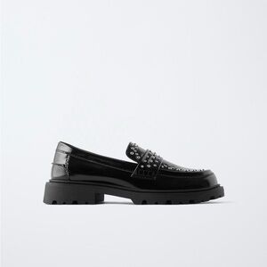 ZARA kids Black Studded Loafers Flats size 32 US 1 Shoes Girls